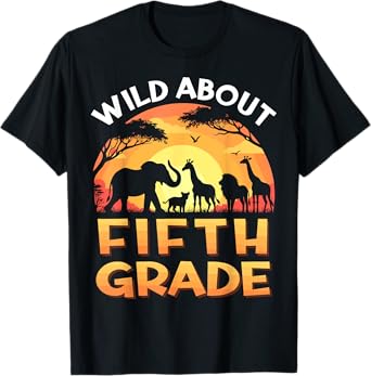 Wild About Fifth Grade Zoo Animals Back To School Safari T-Shirt
