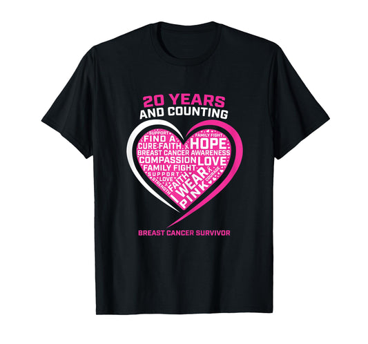 Womens 20 Year Cancer Free Breast Cancer Survivor Awareness Graphic T-Shirt