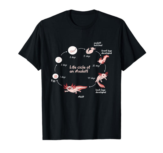 Axolotl Lifecycle Chart Cute Kawaii Salamander Amphibian T-Shirt