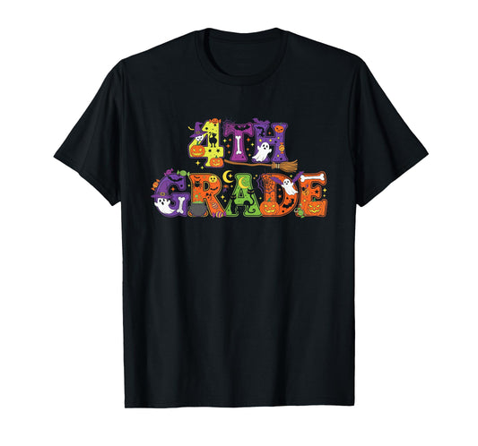 4th Grade Pumpkin Ghost Skeleton Halloween Kids Mens Womens T-Shirt