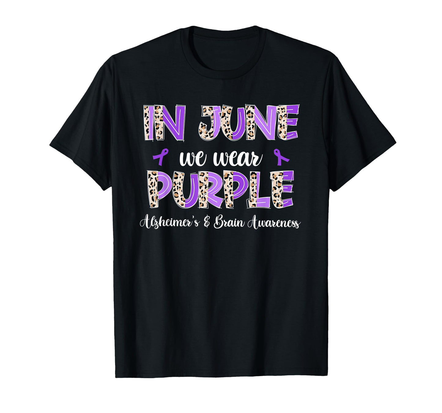 Boho Leopard June We Wear Purple Alzheimers Brain Awareness T-Shirt