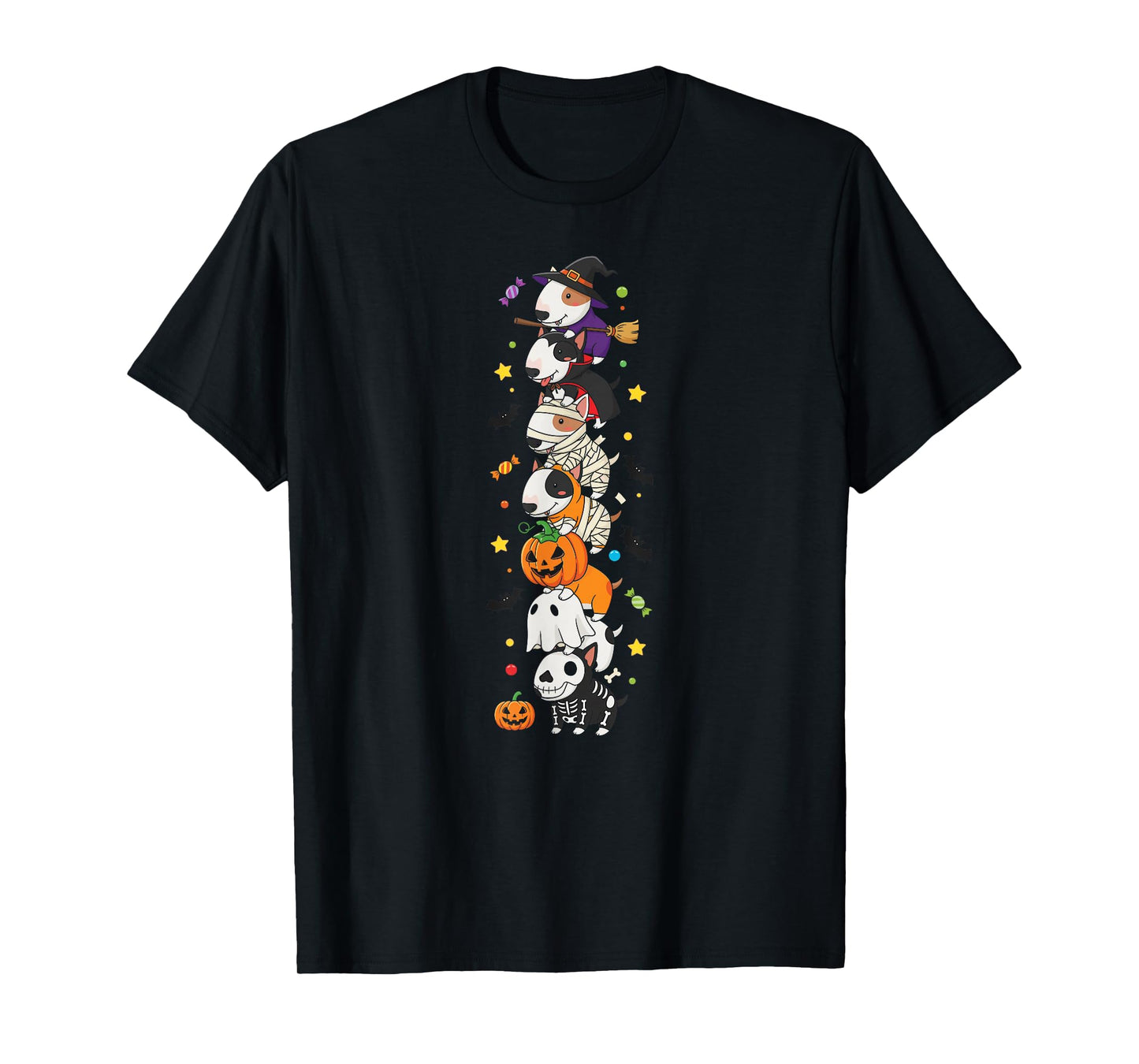 Bull Terrier Witch Vampire Ghost Halloween Kids Mens Womens T-Shirt