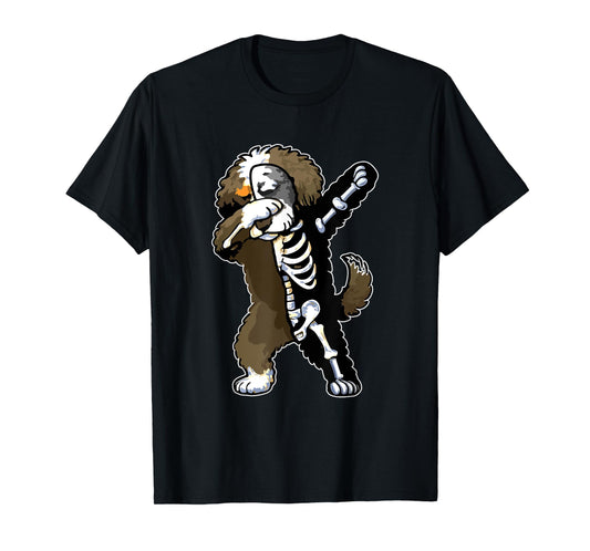 Dabbing Bernedoodle Half Skeleton Halloween Costume Owner T-Shirt