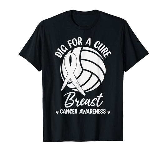 Dig For Cure Ribbon Volleyball Breast Cancer Awareness Pink T-Shirt