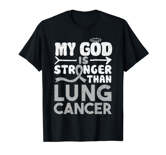 God Stronger Lung Cancer Awareness White Ribbon Support T-Shirt