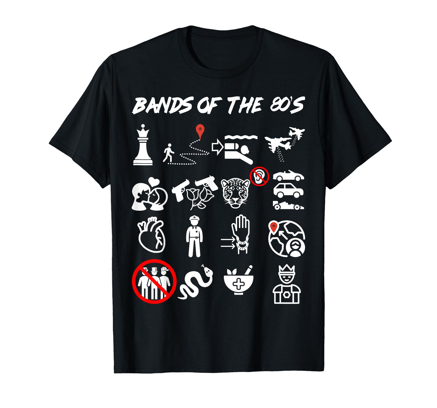 Funny Nerdy Iconic Pop Rock Bands of the 80s White T-Shirt