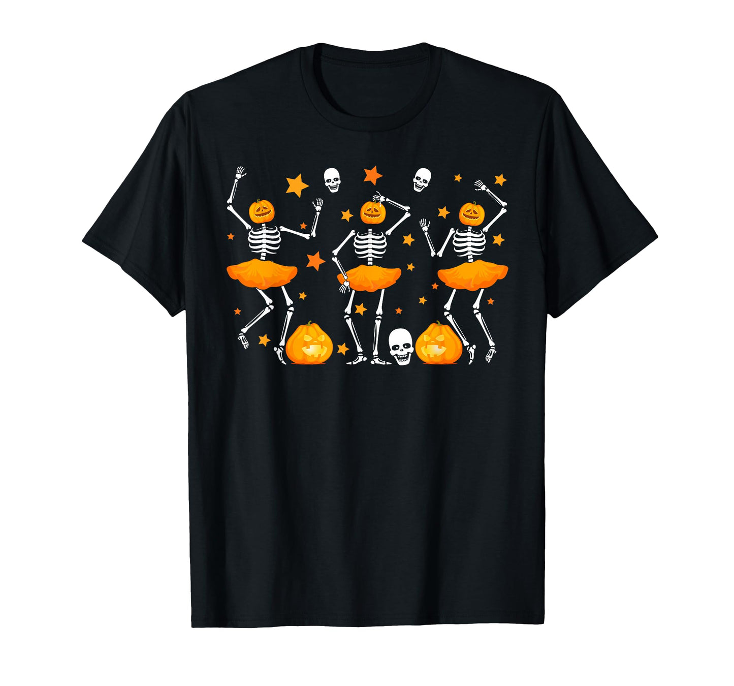 Funny Pumpkin Skeletons Ballerina Happy Halloween Day Girls T-Shirt