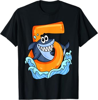5th Birthday Shark Party Gift for Five Years Old T-Shirt