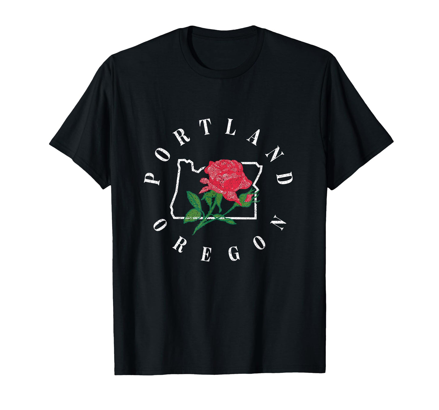 Vintage Retro Oregon Map with A Rose Portland Rose City T-Shirt