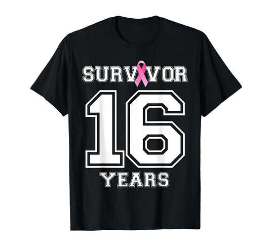 16 Years Breast Cancer Survivor Gifts For Women Pink Ribbon T-Shirt