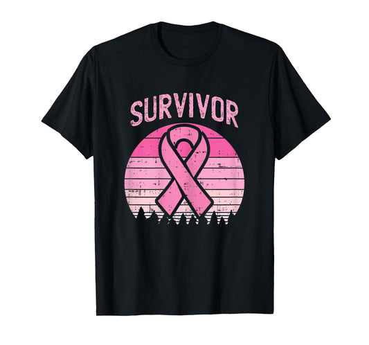 Survivor Retro Breast Cancer Pink Ribbon Awareness Women T-Shirt