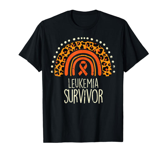 Leopard Rainbow Orange Ribbon Survivor Leukemia Awareness T-Shirt