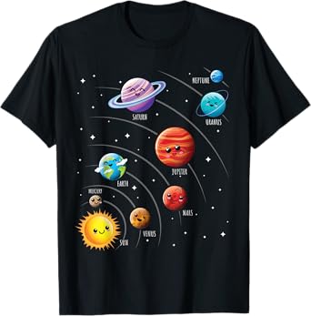 Kids Colorful Solar System Cute Anime Planets Space T-Shirt