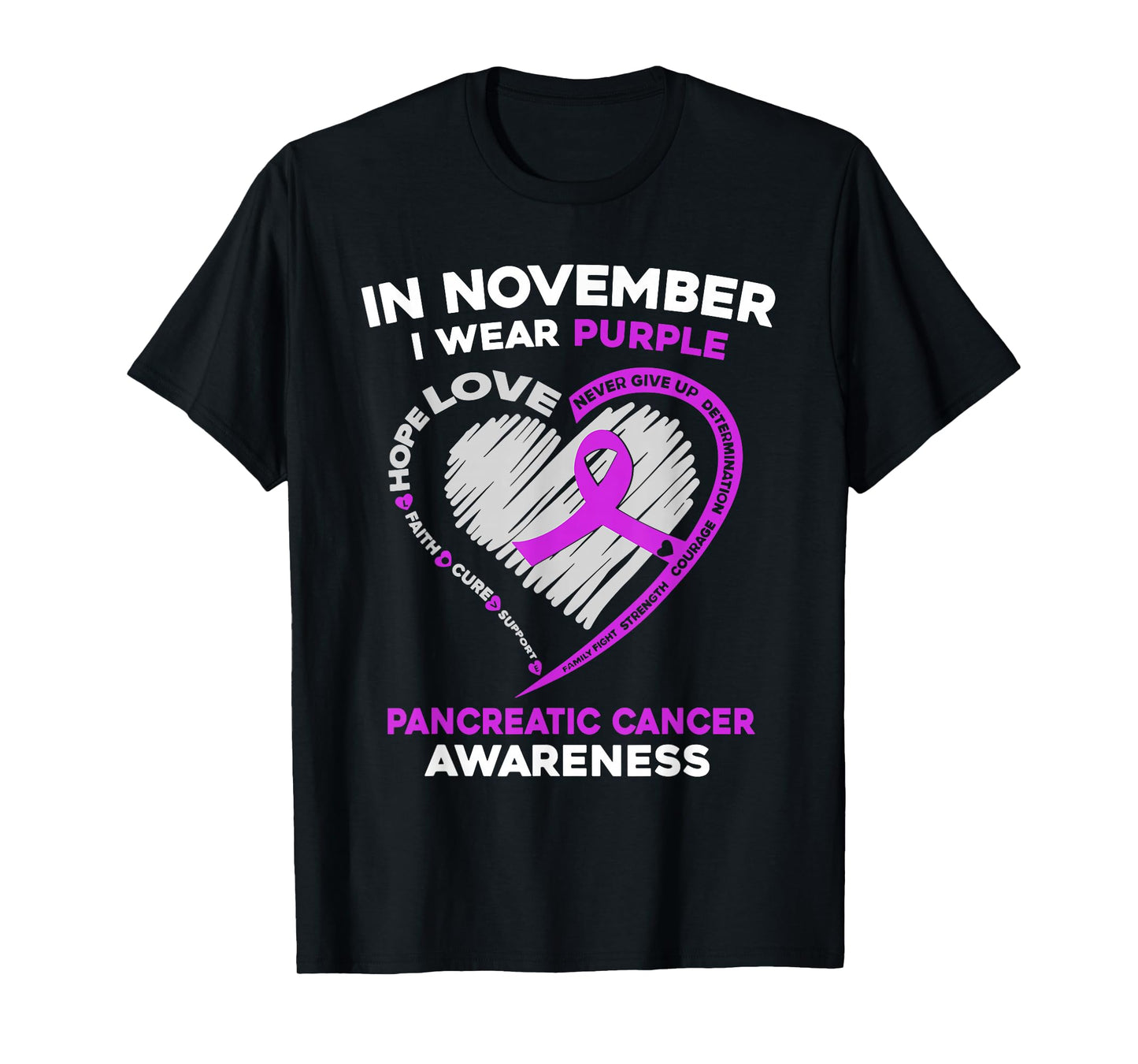 In November We Wear Purple Heart Pancreatic Cancer Awareness T-Shirt