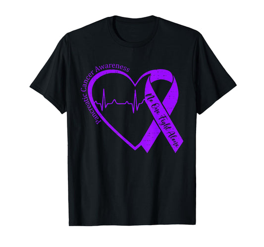 Pancreatic Cancer Awareness Heart Ribbon Purple Support T-Shirt