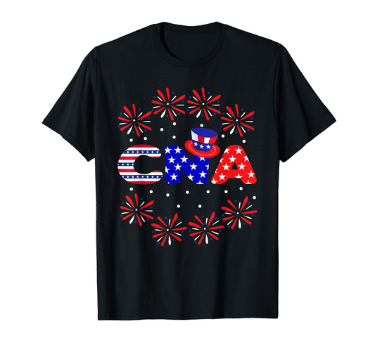4th Of July CNA Nurse Red White Blue USA Flag Patriotic T-Shirt for Women Men