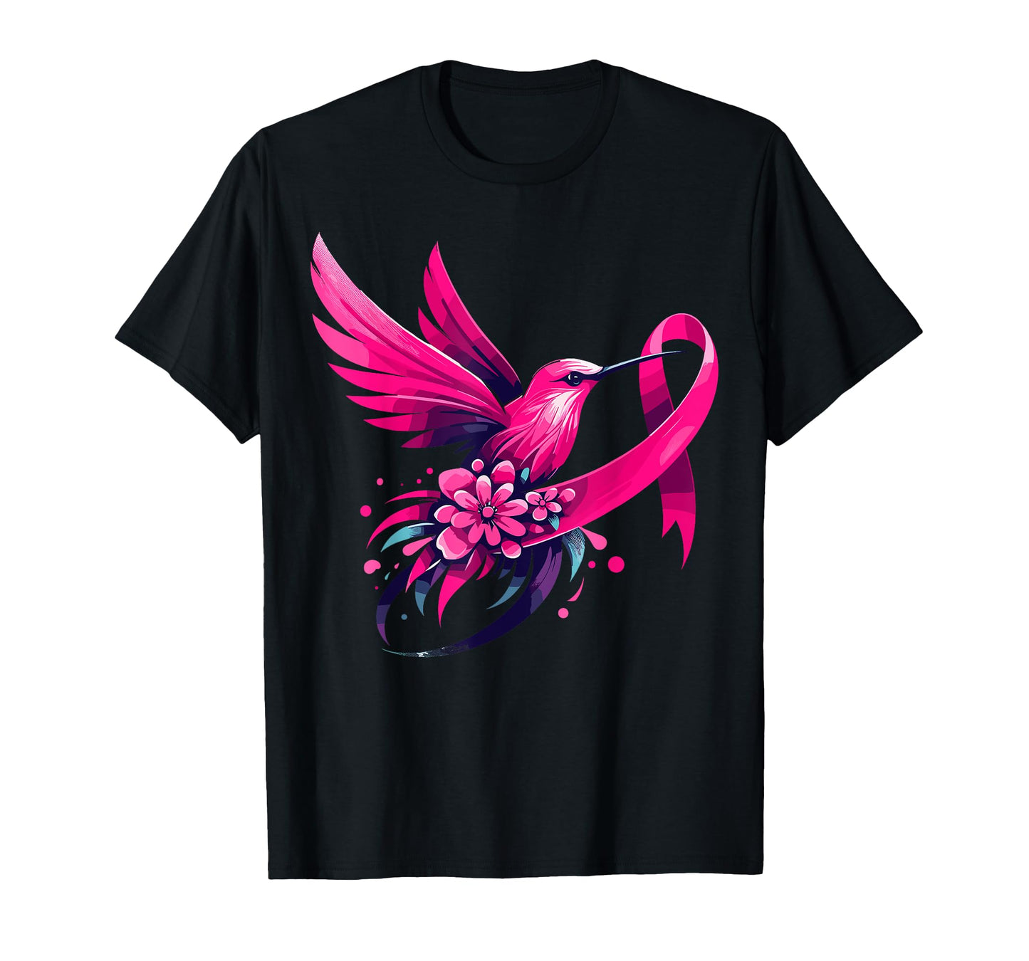 Hummingbird Flower Pink Ribbon Breast Cancer Awareness T-Shirt