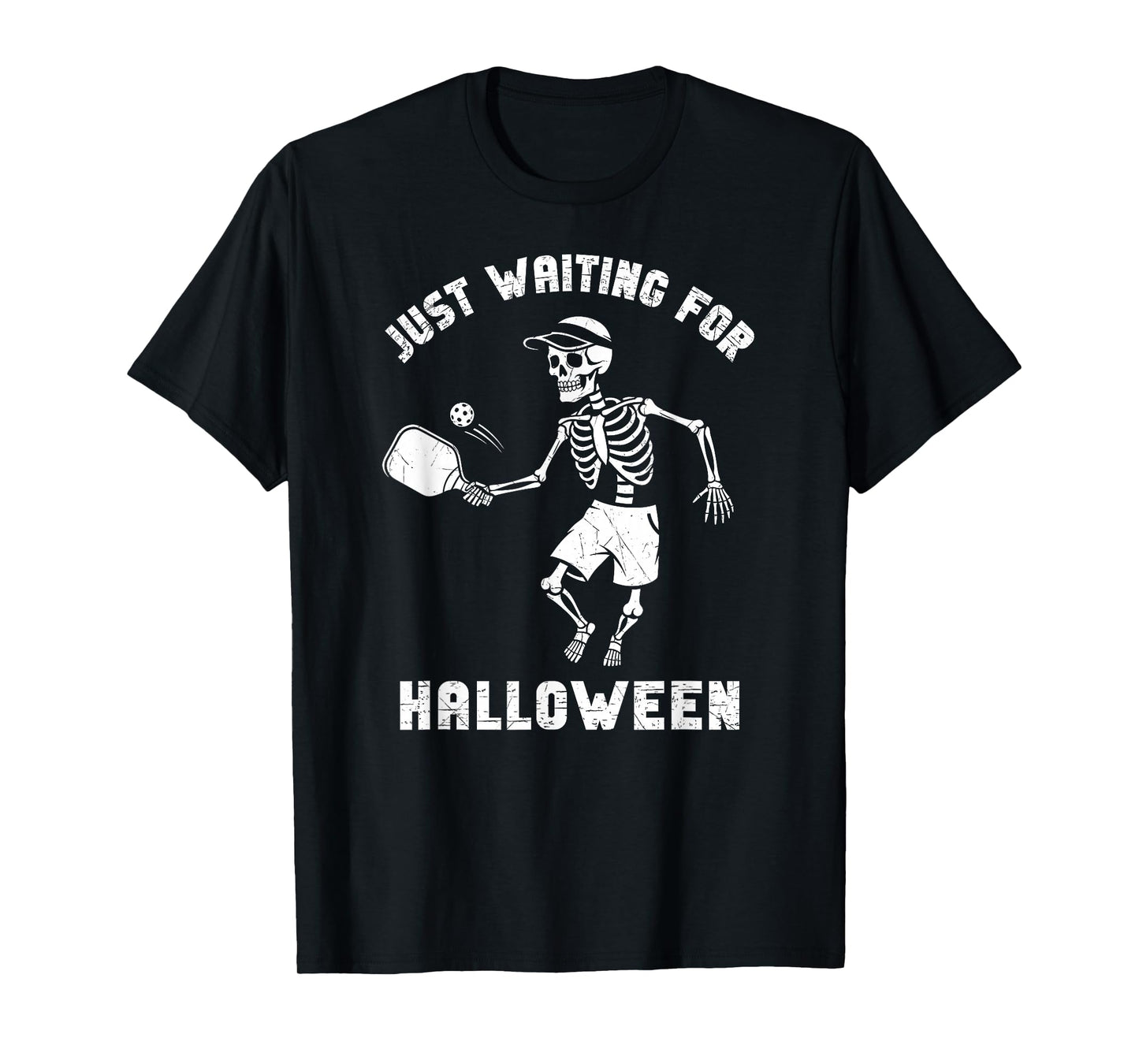 Just Waiting for Halloween Skeleton Pickle Ball Player T-Shirt