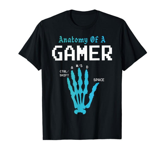 Anatomy of a Gamer Graphic Skeleton Hand Video Game WASD T-Shirt