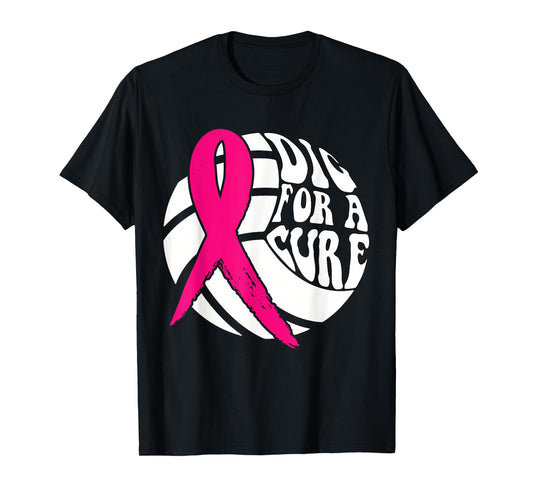 Dig For Cure Ribbon Volleyball Breast Cancer Awareness Pink T-Shirt