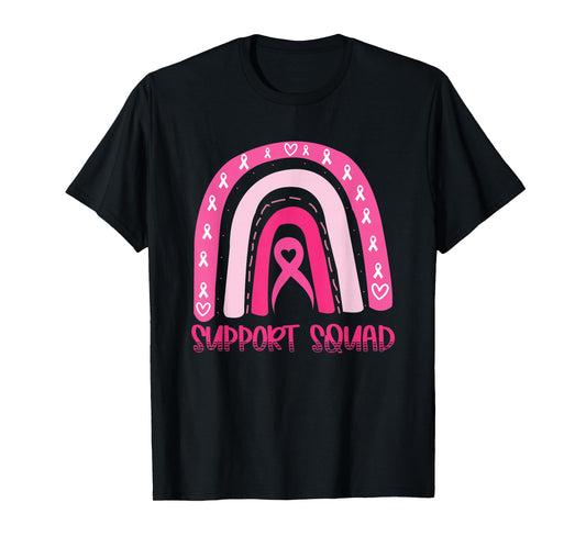 Support Squad Pink Rainbow Ribbon Breast Cancer Awareness T-Shirt