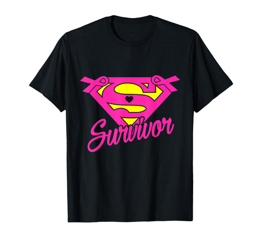 Breast Cancer Awareness Survivor Pink Ribbon Superhero T-Shirt