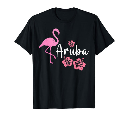 Aruba Island Flamingo and Flowers T-Shirt
