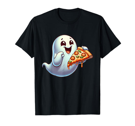 Ghost Eating Pizza Halloween Men Women Kids T-Shirt