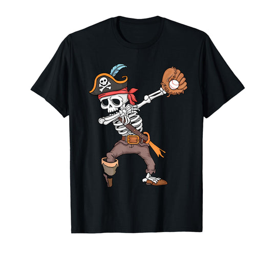 Baseball Halloween Dabbing Skeleton Pirate Dab Men Boys Kids T-Shirt