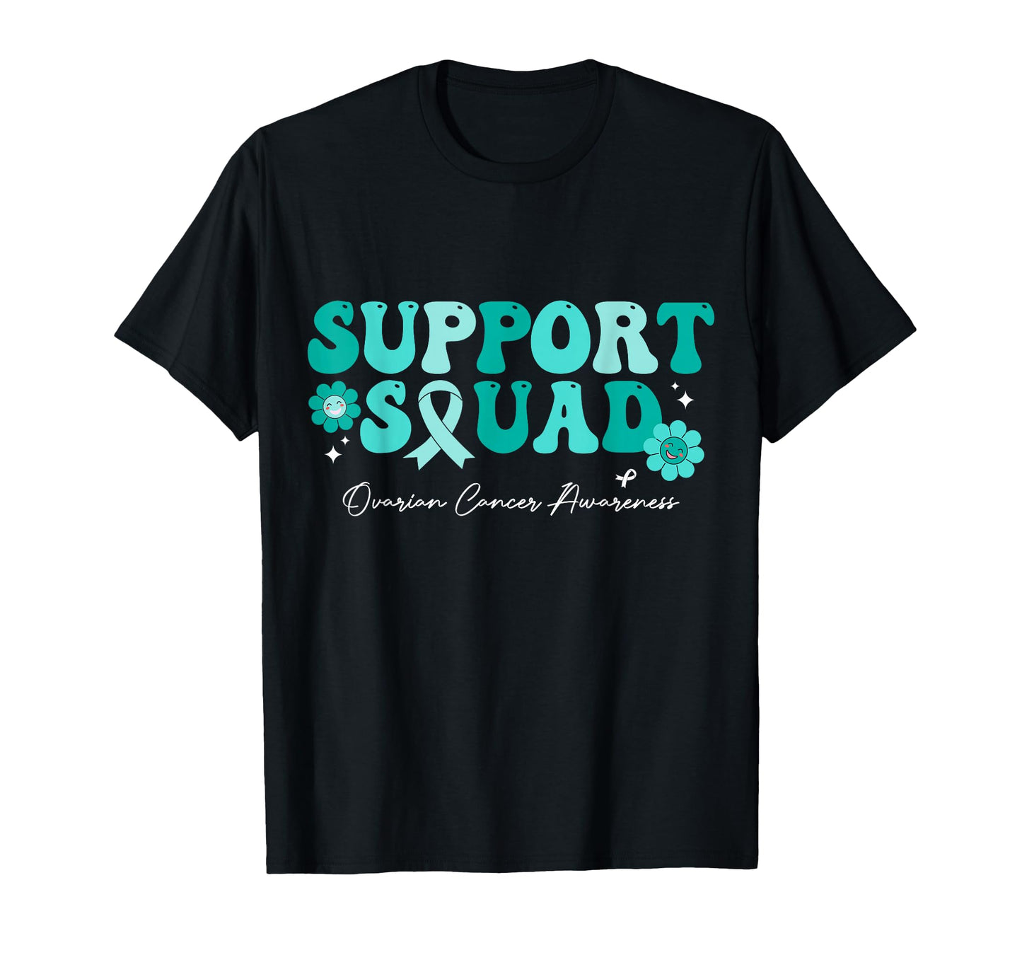 Groovy Support Squad Ovarian Cancer Awareness White Ribbon T-Shirt