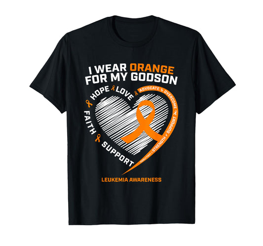 I Wear Orange For My Godson Leukemia Cancer Awareness Heart T-Shirt