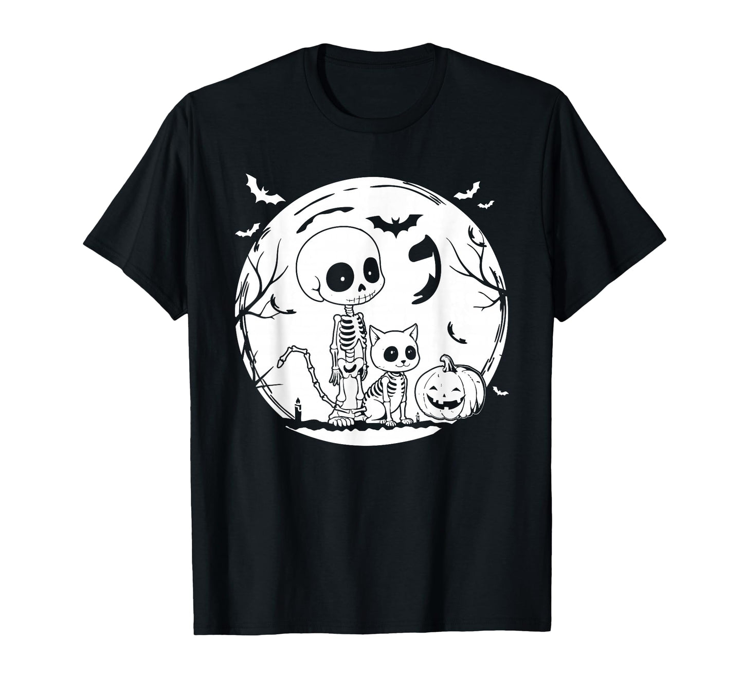 Skeleton and and cat Skeleton for Halloween Spooky Parties T-Shirt