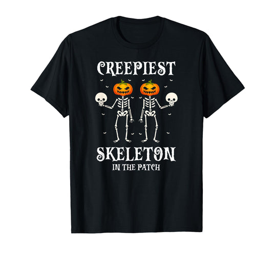 Creepiest Skeleton Spooky Pumpkin Field Halloween Humor T-Shirt