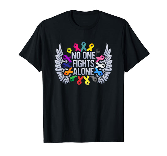 No One Fights Alone Multicolor Ribbon For Cancer Awareness T-Shirt