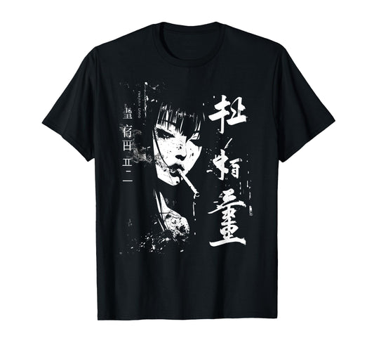 The Otaku Fan Co. Waifu Anime Horror Girl Aesthetic T-Shirt, Small, Black