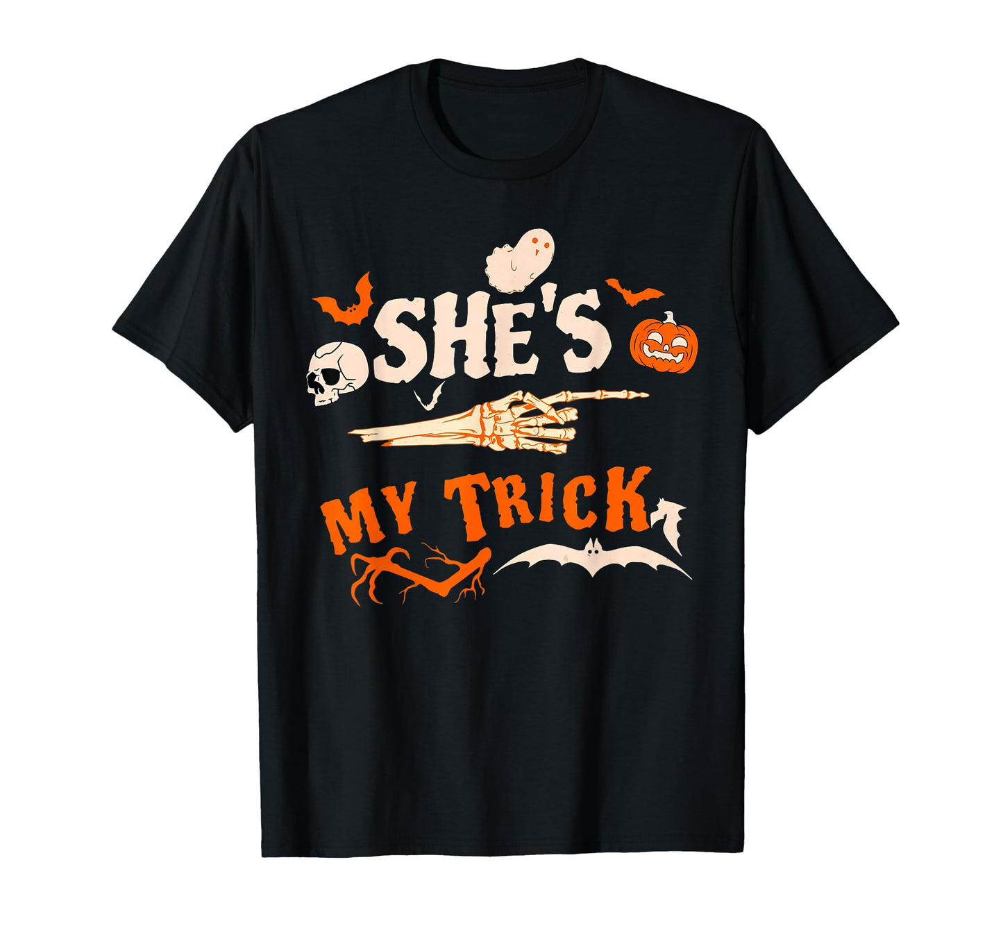 She's My Trick Funny Skeleton Halloween Matching Couples T-Shirt