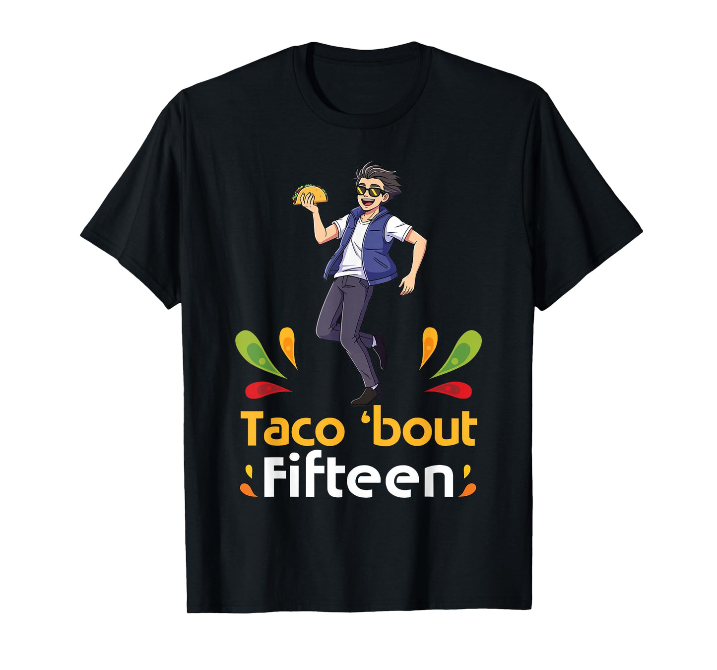 Cute Boy with Tacos Happy Birthday Taco Bout 15 Years Old T-Shirt