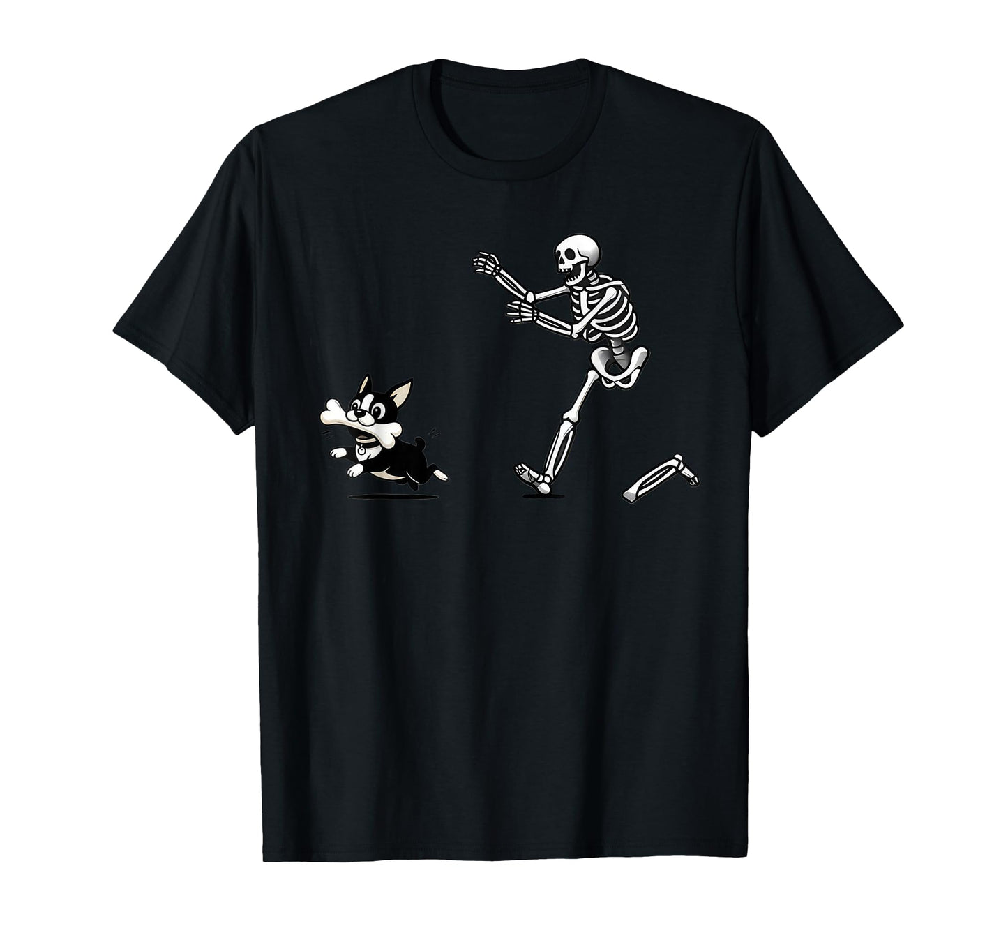 Funny Skeleton Chasing Terrier Halloween Dog Mom Pet Lover T-Shirt