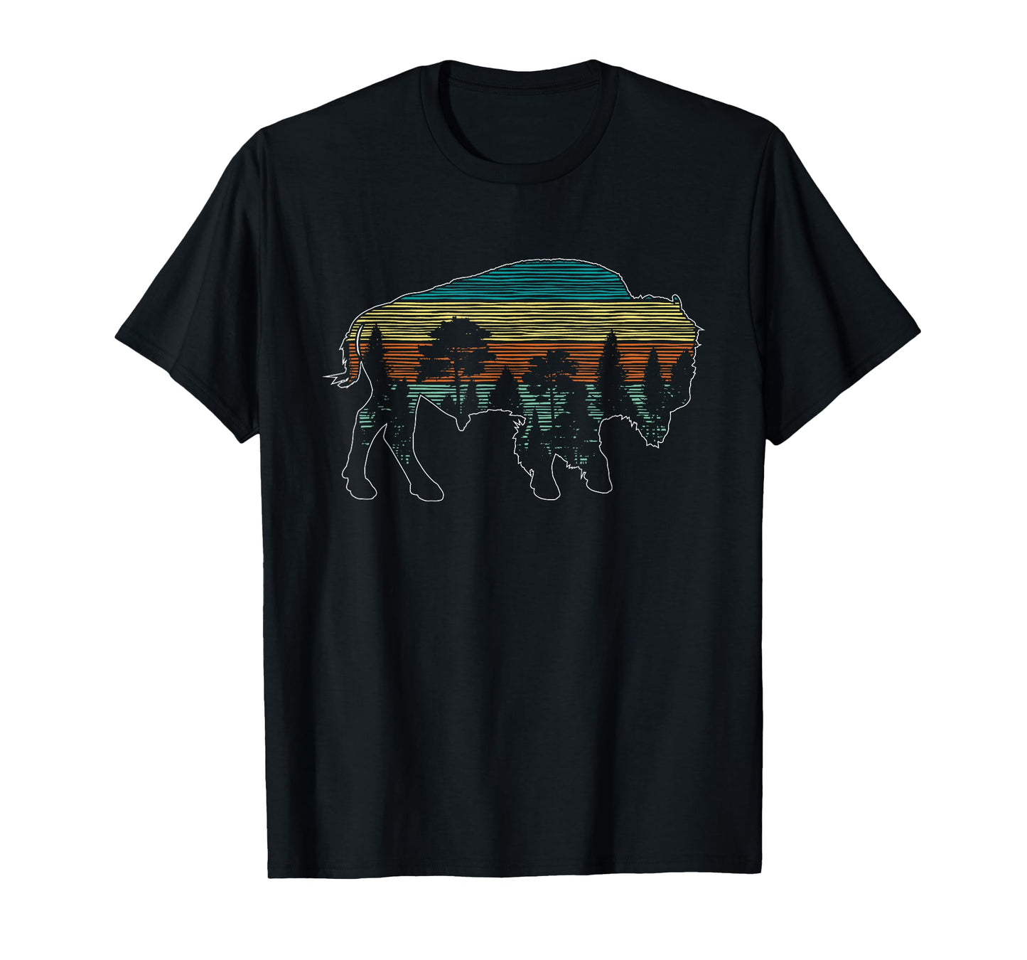 Vintage American Bison Buffalo Lover Wildlife Outdoor Trees T-Shirt