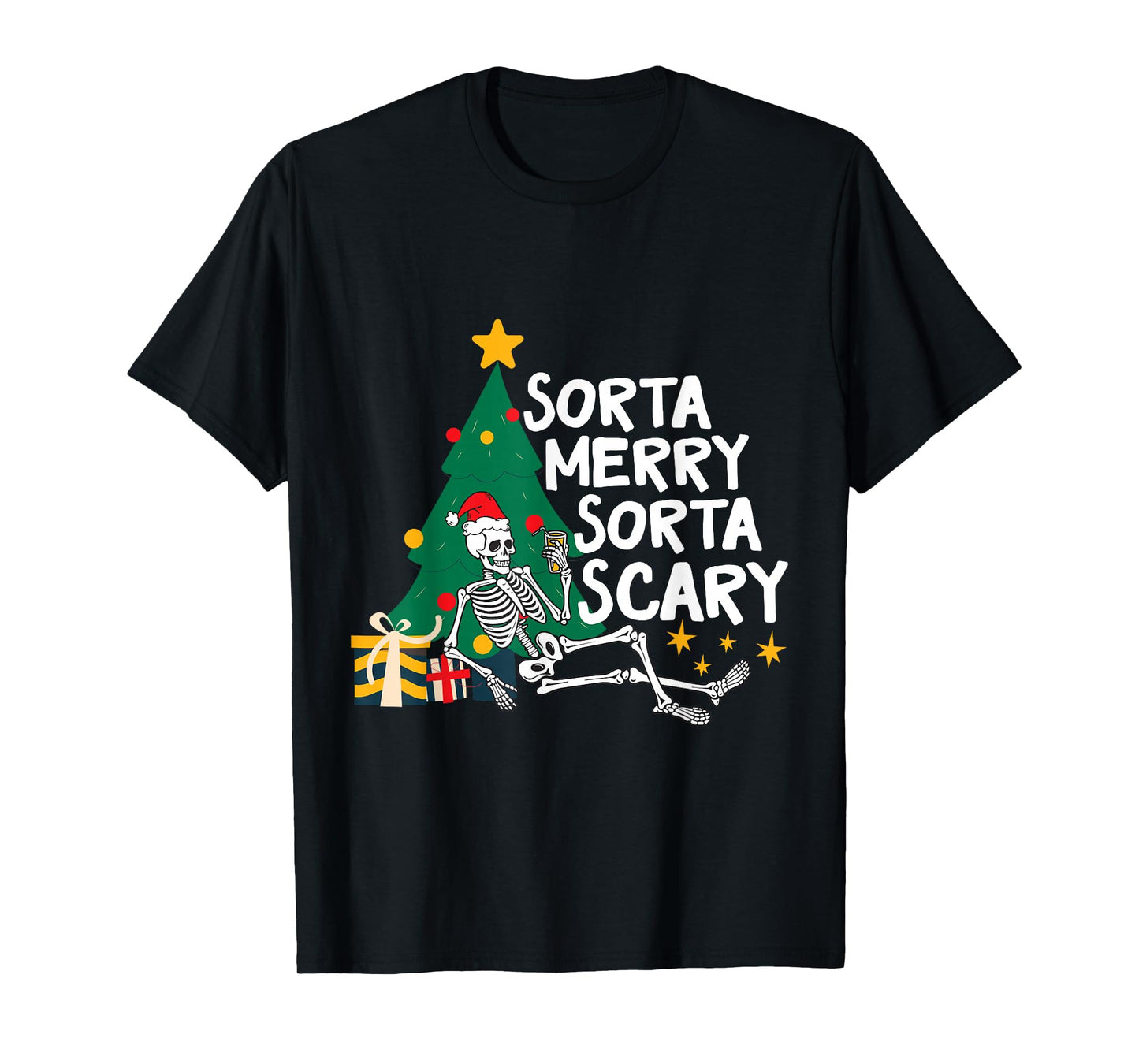 Funny Christmas Sorta Merry Sorta Scary Xmas Tree Skeleton T-Shirt