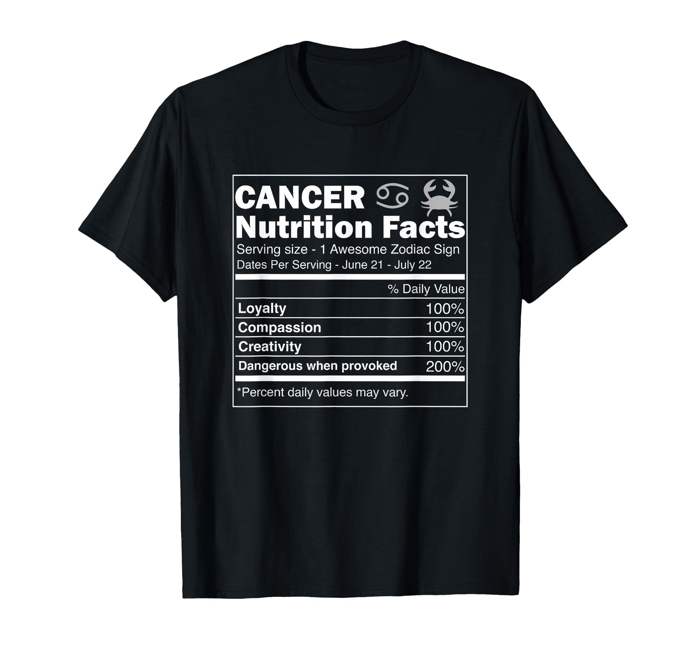Cancer Nutrition Facts Astrology Zodiac Sign Horoscope T-Shirt