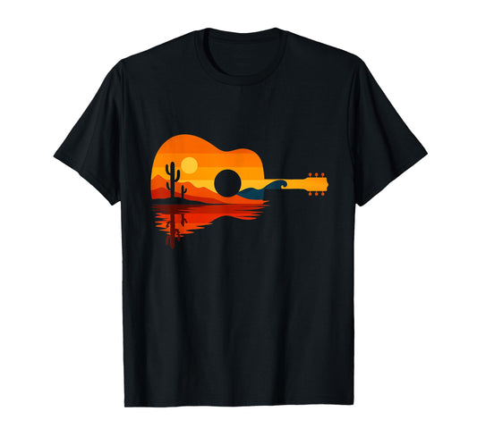 Desert Sunset Guitar Art for Music Lovers T-Shirt