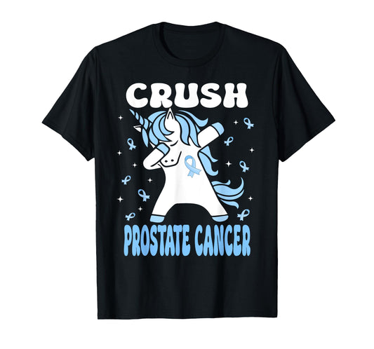 Dabbing Unicorn Crush Prostate Cancer Blue Ribbon T-Shirt