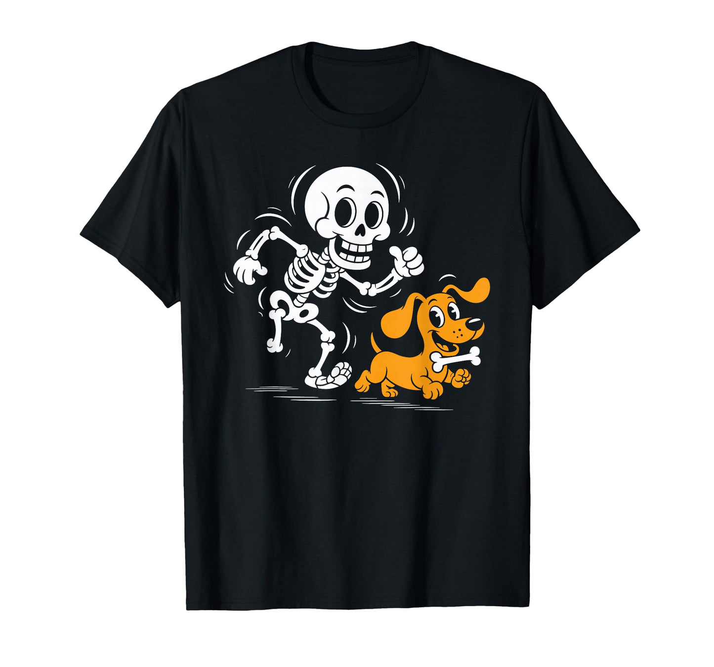 Skeleton Chasing Dachshund Dog Funny Halloween Wiener T-Shirt