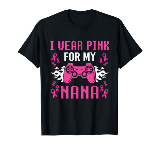 I Wear Pink For My Nana Breast Cancer Gaming Kids Boys Youth T-Shirt