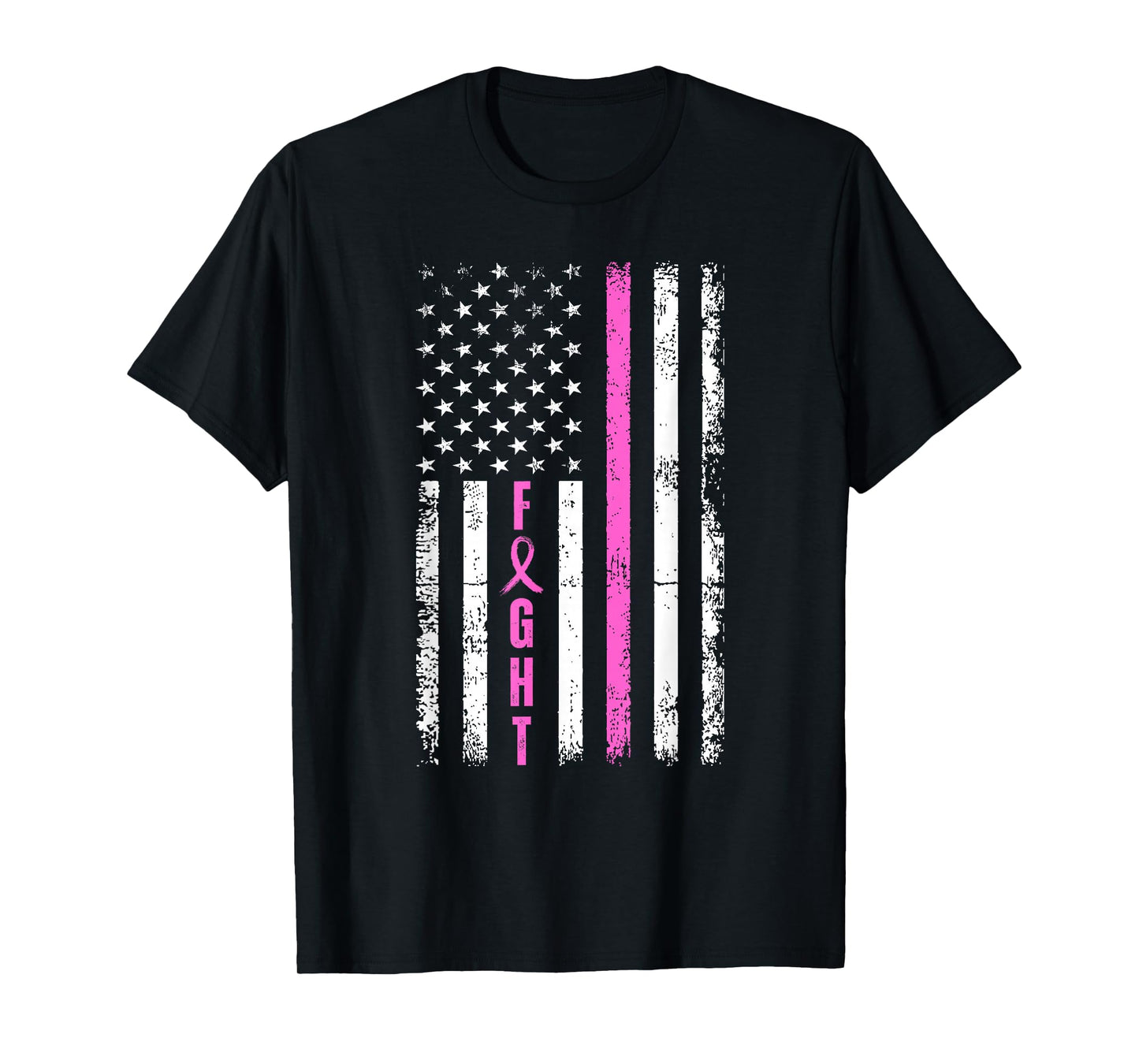 Fight Breast Survivor American Flag Breast Cancer Awareness T-Shirt