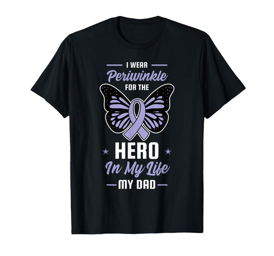 Stomach Cancer Awareness Periwinkle Ribbon Hero Dad Gift T-Shirt