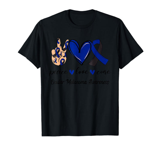 Peace Love Cure Ocular Melanoma Black Navy Ribbon Awareness T-Shirt