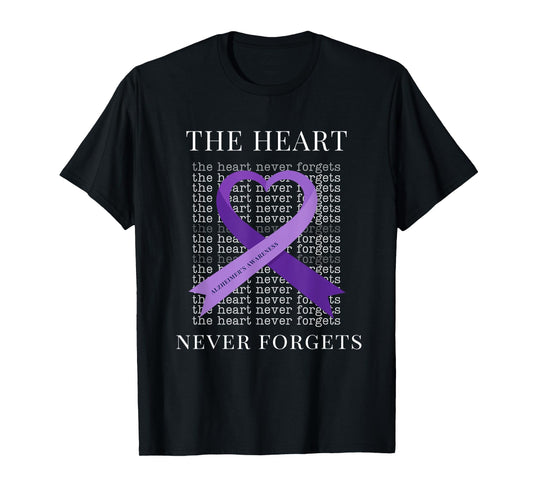 Alzheimer's Awareness The Heart Never Forgets Purple Support T-Shirt
