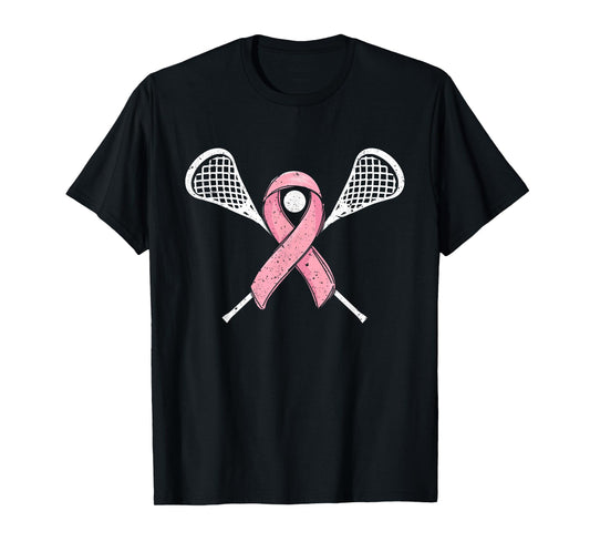 Lacrosse Pink Ribbon Breast Cancer Awareness Sport Lover T-Shirt
